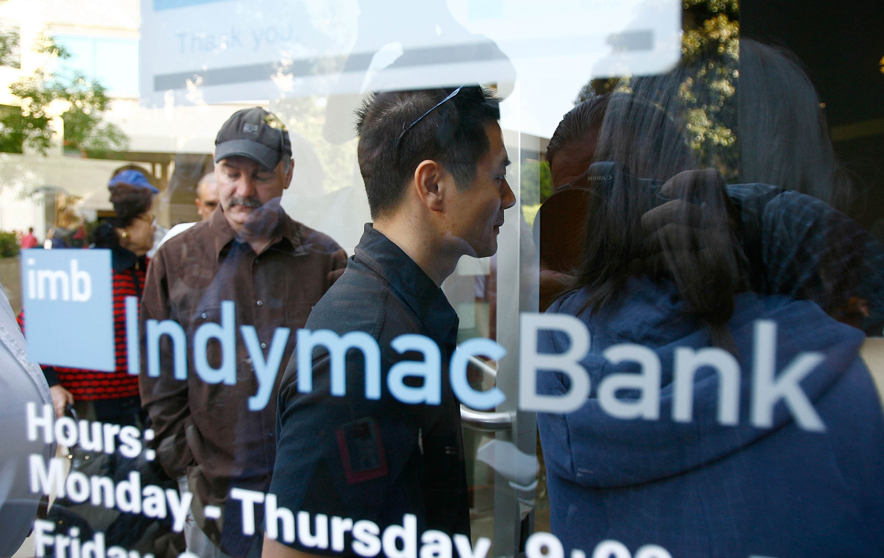 Image of people outside of IndyMac Bank