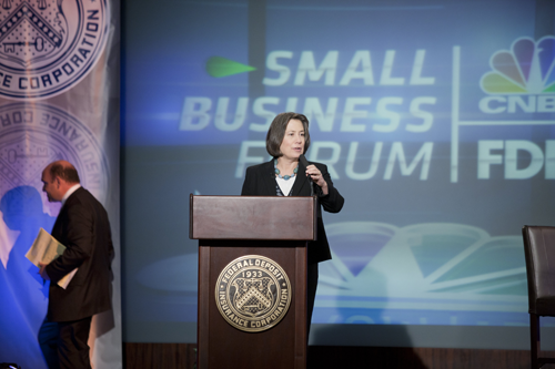 Image: During her opening remarks at the Overcoming Obstacles to Small Business Lending Forum, Chairman Bair says that small businesses may hold the answer to jump-starting the economic recovery.