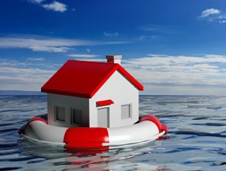 August Article Monthly Image - a small house floating in a raft over flooded waters
