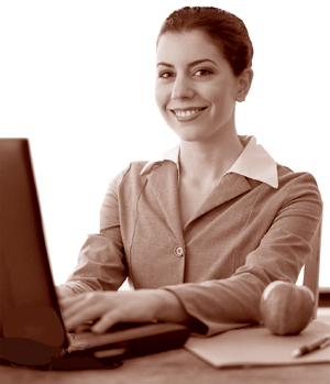 A picture of a woman on a laptop computer