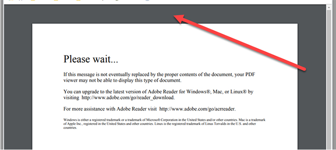 A screenshot showing Adobe Reader with an arrow pointing to PDF header