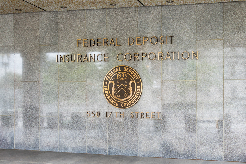The Seal of the FDIC on the side of the building