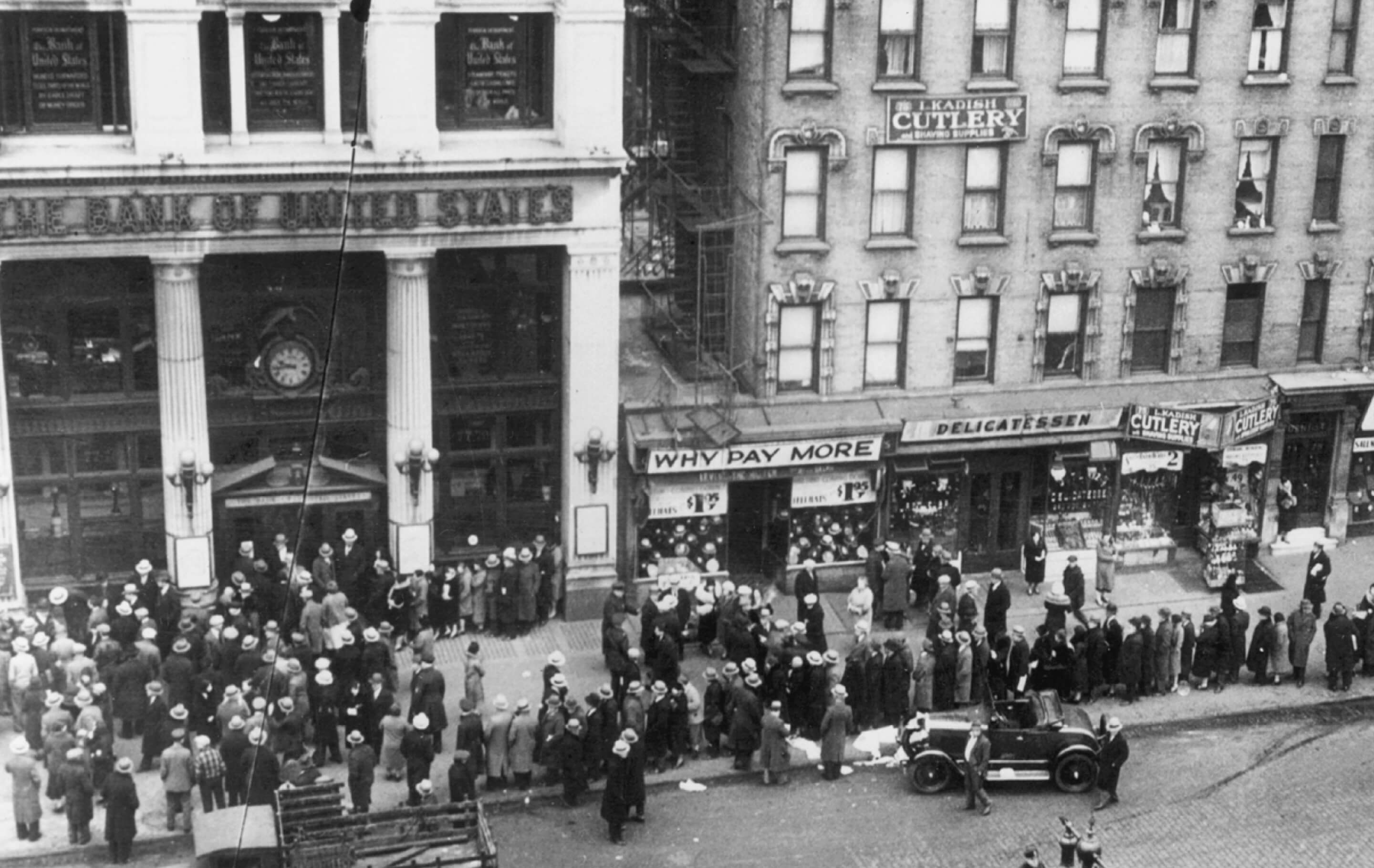 Image of people in front of bank