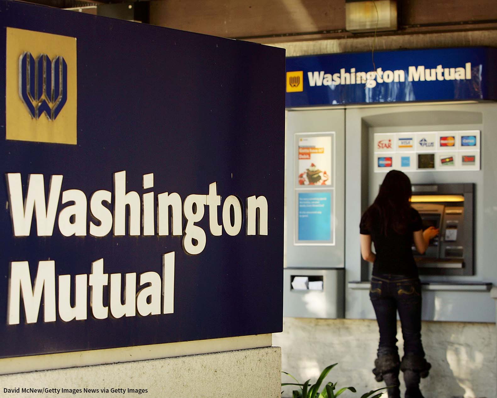 Person using an ATM at a Washington Mutual Bank