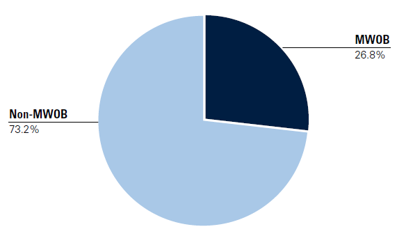 Pie chart divided in two parts: MWOB 26.8%; Non-MWOB 73.2%