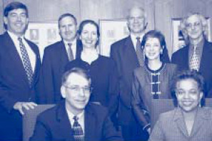 Members of the CIO Council (l to r): Seated, CIO Council Chair Mike Bartell and Sandra Thompson. Standing: (l to r): Jerry Russomano, Eric Spitler, Gail Verley, Rus Rau, Ann Bridges Steely and Doug Jones. Not shown: Ron Bieker, Maureen Sweeney, Janet Roberson, and Gail Patelunas.