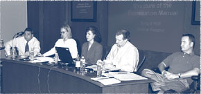 At the BSA/AML teleconference in the FDIC RAC (l-r): William Spaniel, FFIEC; Bridget Neil, Federal Reserve; Lisa Arquette, FDIC-DSC; John Wagner, OCC; and Timothy Leary, OTS