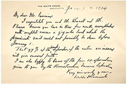 Image of Letter from President Roosevelt Congratulating the FDIC for Starting Operations