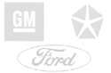Ford, GM, and Chrysler logos