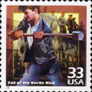 Stamp depicting the fall of Berlin Wall