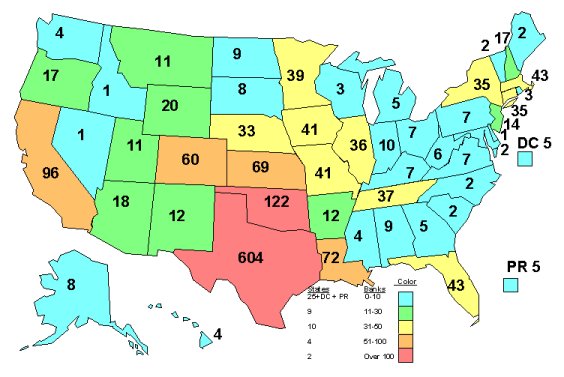 Bank Failures by State - 1980-1994