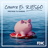 Know Your Risk. Protect Your Money - Pig Carmen Cents on a floaty