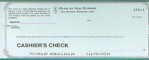 Missing check from the Bank of Old Monroe, Old Monroe, Missouri