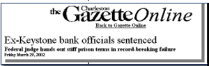 The Charlotte Gazette newspaper headline announcing sentecing of ex-keystone bank officials