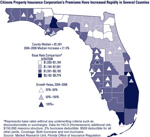 Citizens Property Insurance Corporation's Premiums Have Increased Rapidly in Several Counties