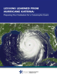 Cover of brochure showing a meteorological picture of Hurricane Katrina as it hit the Gulf Coast on August 29, 2005.