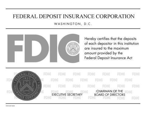 The image is a facsimile of an FDIC certificate of deposit insurance