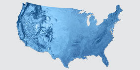 US topographic map in shades of blue on gray background