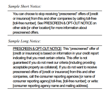  Prescreened Opt Out Notices